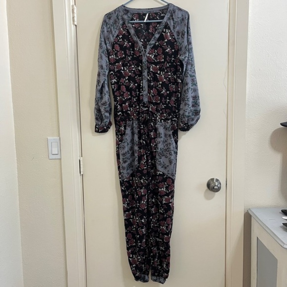 Free People Sheila‎ Jumpsuit XSmall Floral Boho Indie Romantic Peasant Patchwork